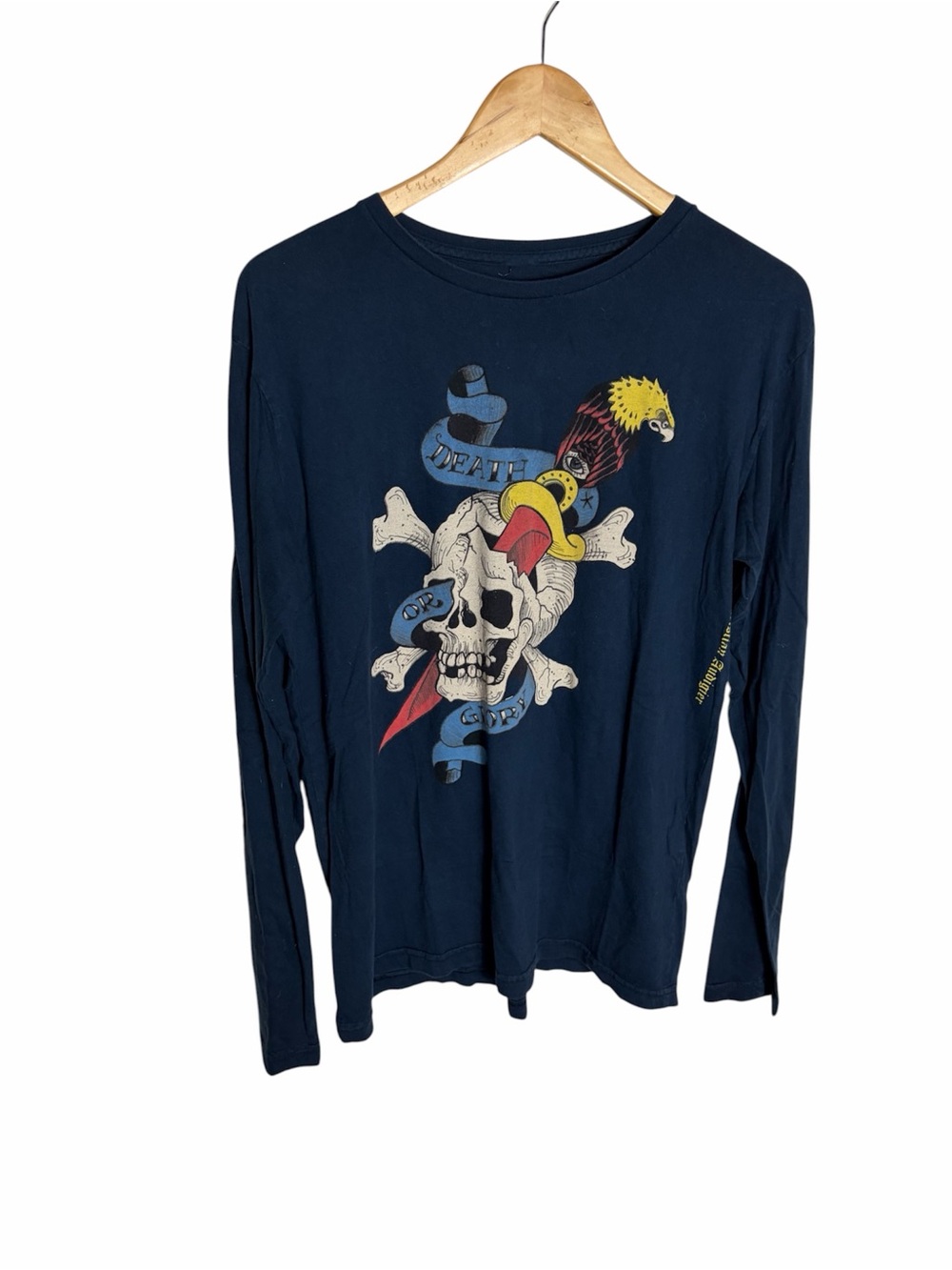 Y2K Ed Hardy navy skull graphic death or glory tattoo long sleeve T shirt size L